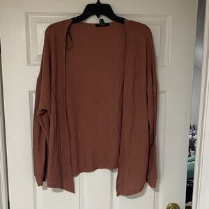 Forever 21 Open Front Waffle Cardigan - Rust Brown